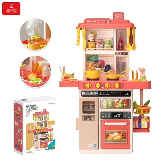 Cocina Juguete Grande 50pcs Niños Spray Kitchen 78cm Rosado