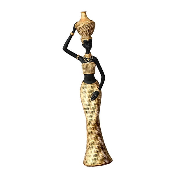 Estatua Africana Lady Figura Mujer Negra Escultura Africana Coleccionable Decorativa Resina Artesanal Adecuada para Estantería Salón Biblioteca Obseq Estilo B