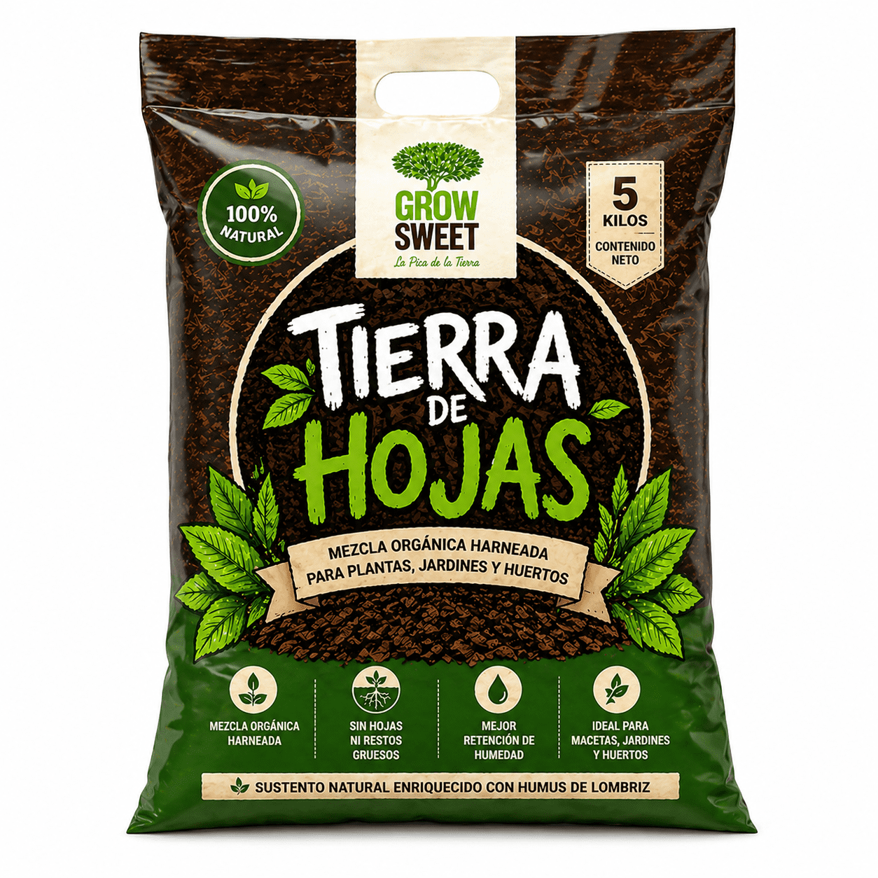 Tierra De Hojas Grow Sweet 5 Kilos Potenciada Con Humus De Lombriz Roja