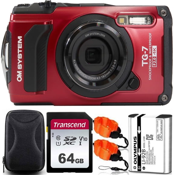 Cámara OM SYSTEM Tough TG-7 de 12 MP, resistente al agua, 50 pies, roja