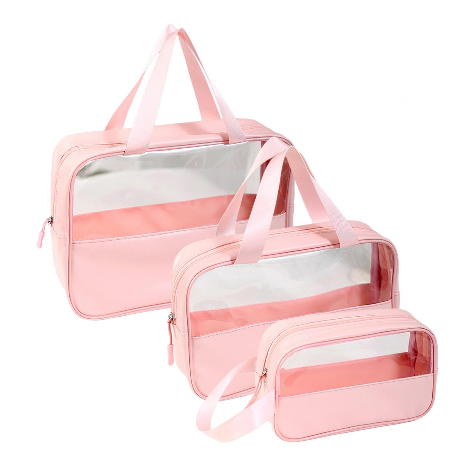 Magideal - 3X Bolsa De Maquillaje Transparente Bolsa De Aseo Bolsa Multifunción Impermeable Bolsa De Lavado Organizador De Maquillaje Estuche De Cosméticos Bolsa Rosa