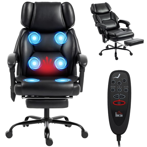 Silla de Oficina HOMCOM con Masaje, Calor, Reclinable y Tapizada en Cuero PU