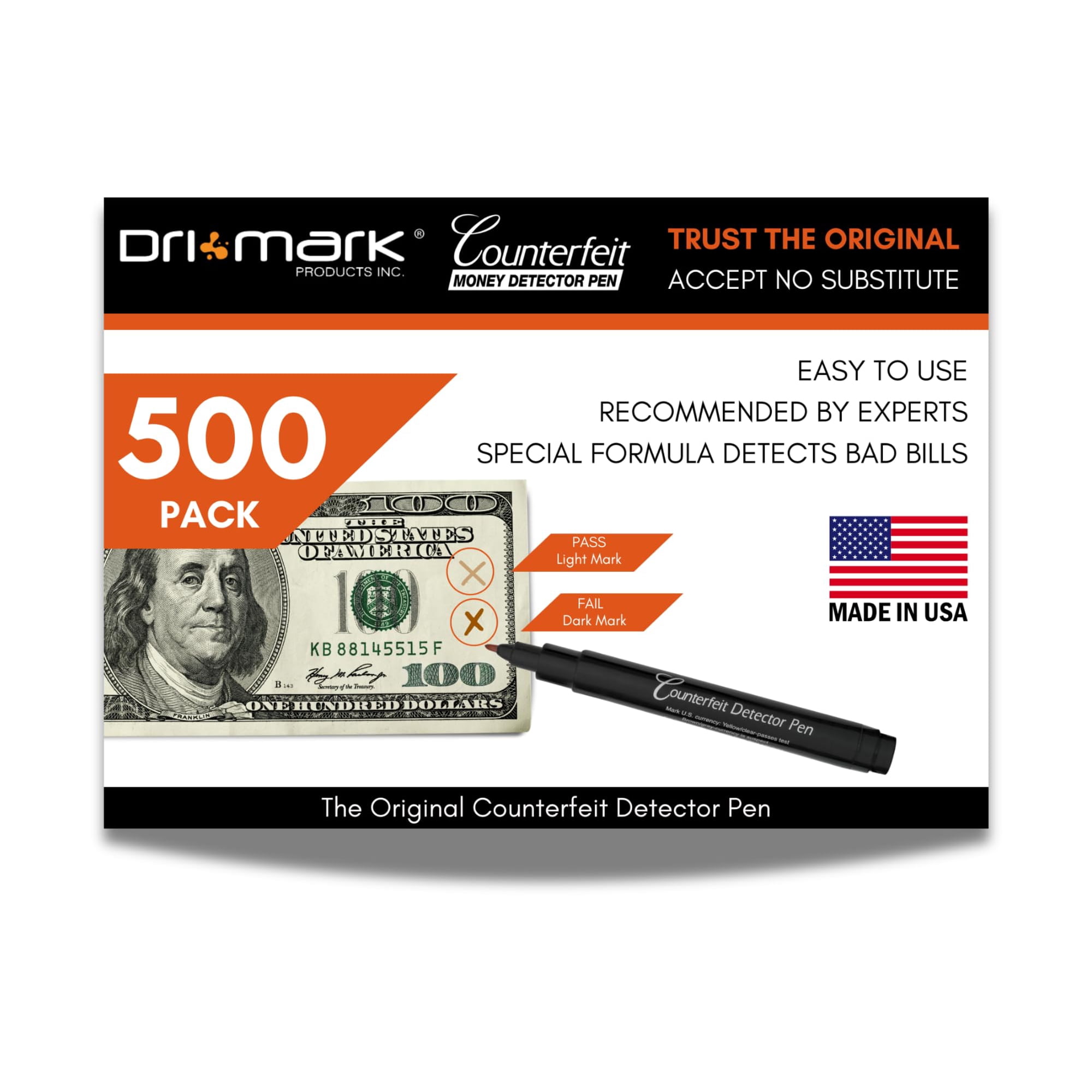 Rotuladores Dri Mark Con Detector De Billetes Falsos, 500 Unidades