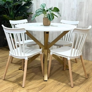 Pandalino - Comedor Mesa Redonda Equiz 100Cm Blanca + 4 Sillas Windsor Blanca Blanco
