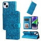 thumbnail image 1 of Funda tipo cartera FOXDOCK para iPhone 15 Plus , diseño girasol en relieve, cuero PU, cierre magnético, soporte y tarjetero, 1 of 5