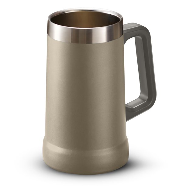 KooK Beer Stein, taza de café de acero inoxidable, vaso con aislamiento al vacío, taza de doble pared, asa grande, irrompible, color topo, 23,7 oz