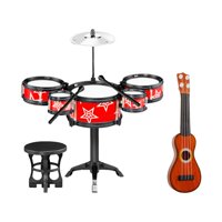 Magideal - Simulación De Tambores De Juguete Para Niños, Kits De Batería De Jazz Con Baquetas, Juegos De Batería Rítmica, Juego De Instrumentos, Juguetes Musical Silla Guitarra Roja