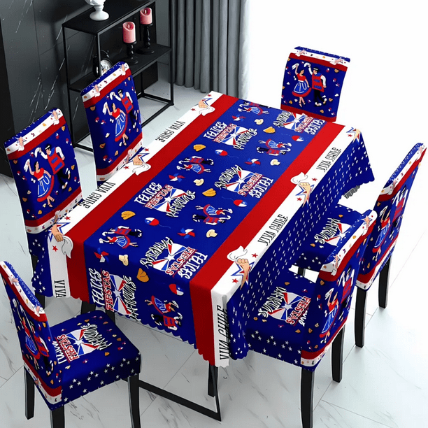 Set Mantel Dieciochero Más 6 Fundas Sillas Fiestas Patrias