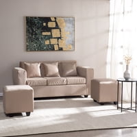 Deco Outlet - Living Kansas 3 Cuerpos + 2 Pouf Felpa Beige