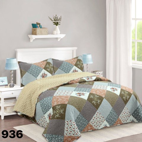 Genérico - Cubrecama Quilt Sherpa King - Beige Cuadrille M936