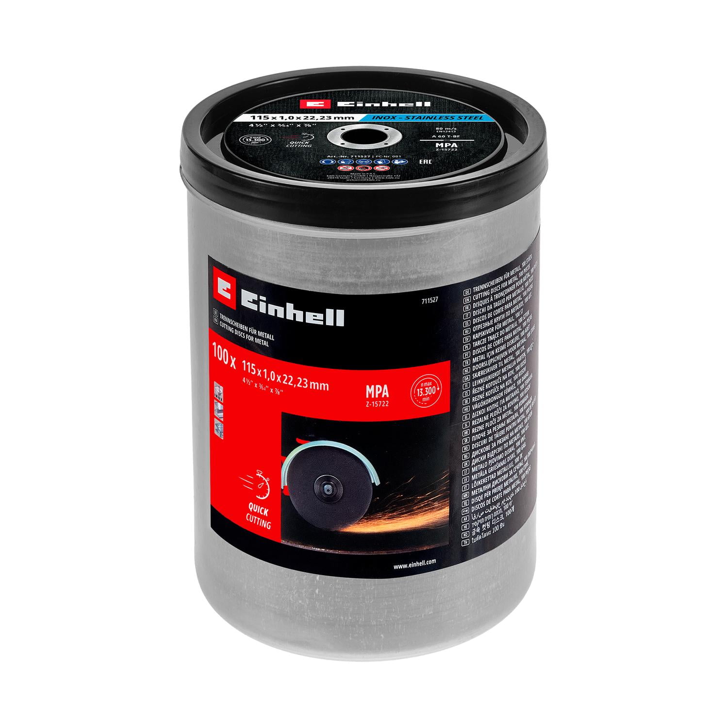 Set 100 Discos Corte Metal Inox 115x1mm Einhell 49711527 Gris