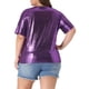 thumbnail image 3 of Agnes Orinda Ropa de Halloween para Mujeres de Talla Grande Tops Escolares Universitarios Blusas de Fiesta de Manga Corta Metálica Holográfica 1X Púrpura, 3 of 6