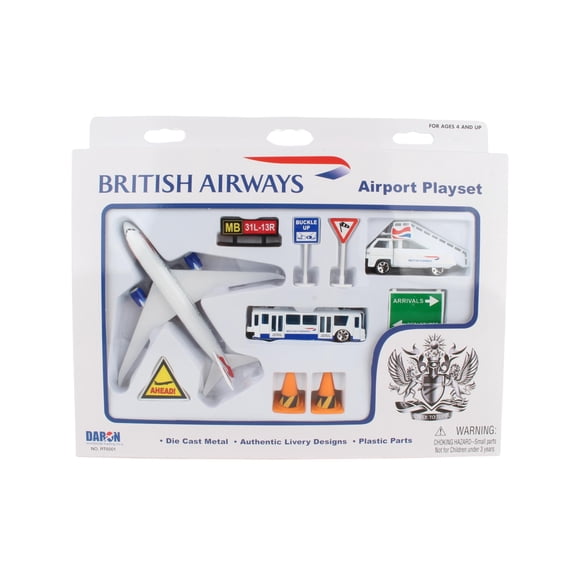 Set de juego para aeropuerto Daron British Airways con avión y 2 vehículos