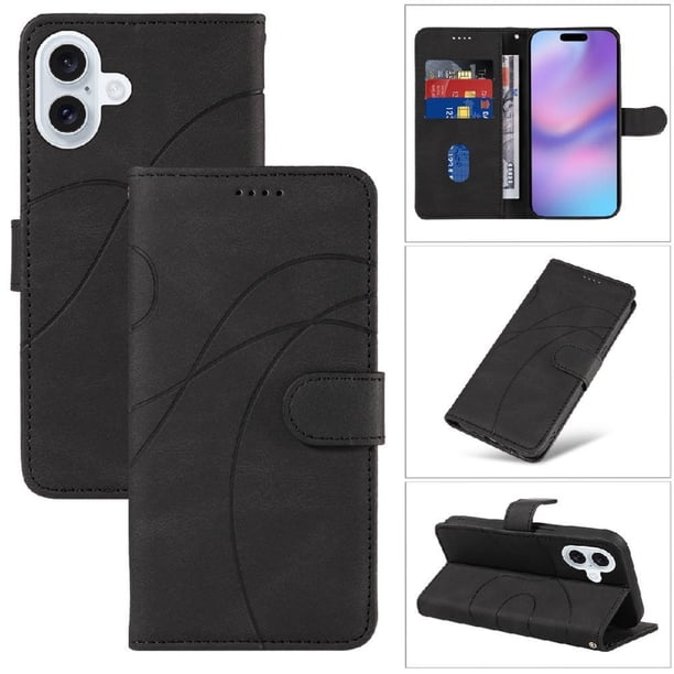 Funda tipo cartera con tapa para iPhone 17 con tarjetero, soporte y cubierta magnética Negro