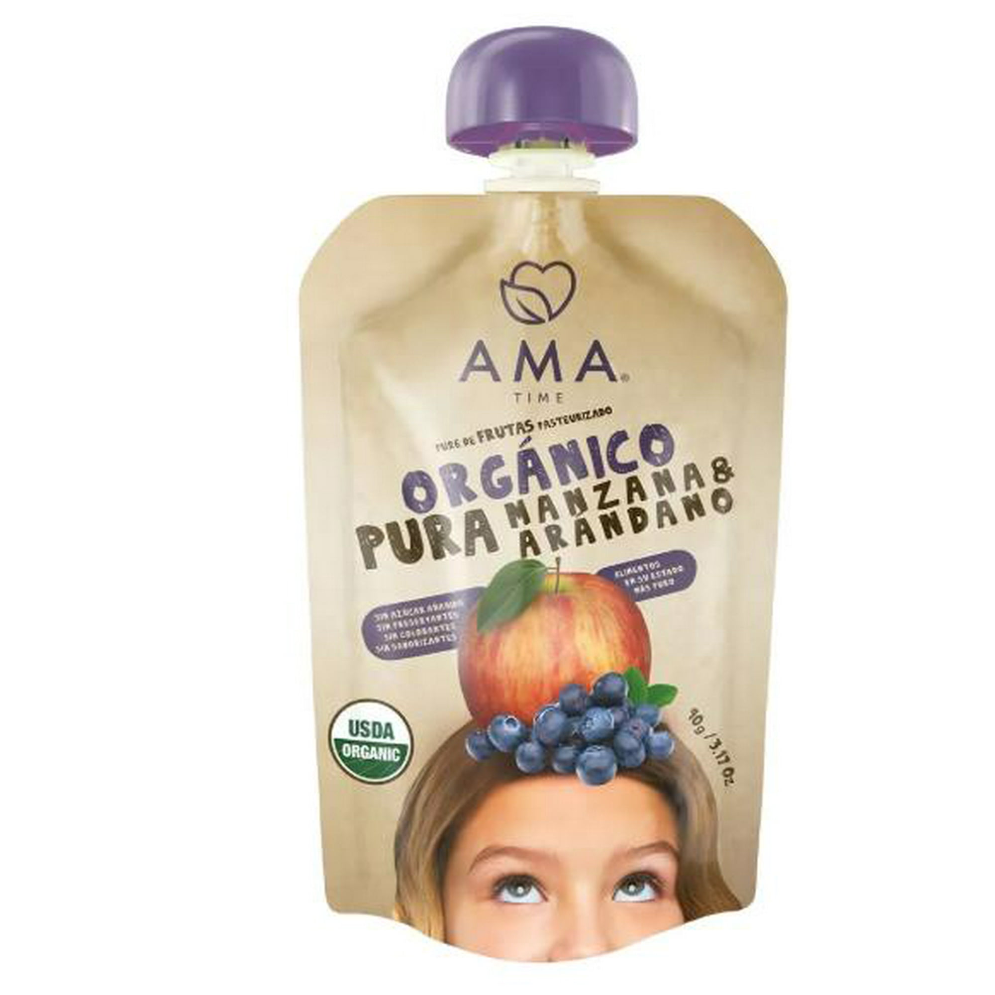 Ama Time - Pack 12x Ama Pure Fruta Manzana Arandano Orgánico Papilla Compota
