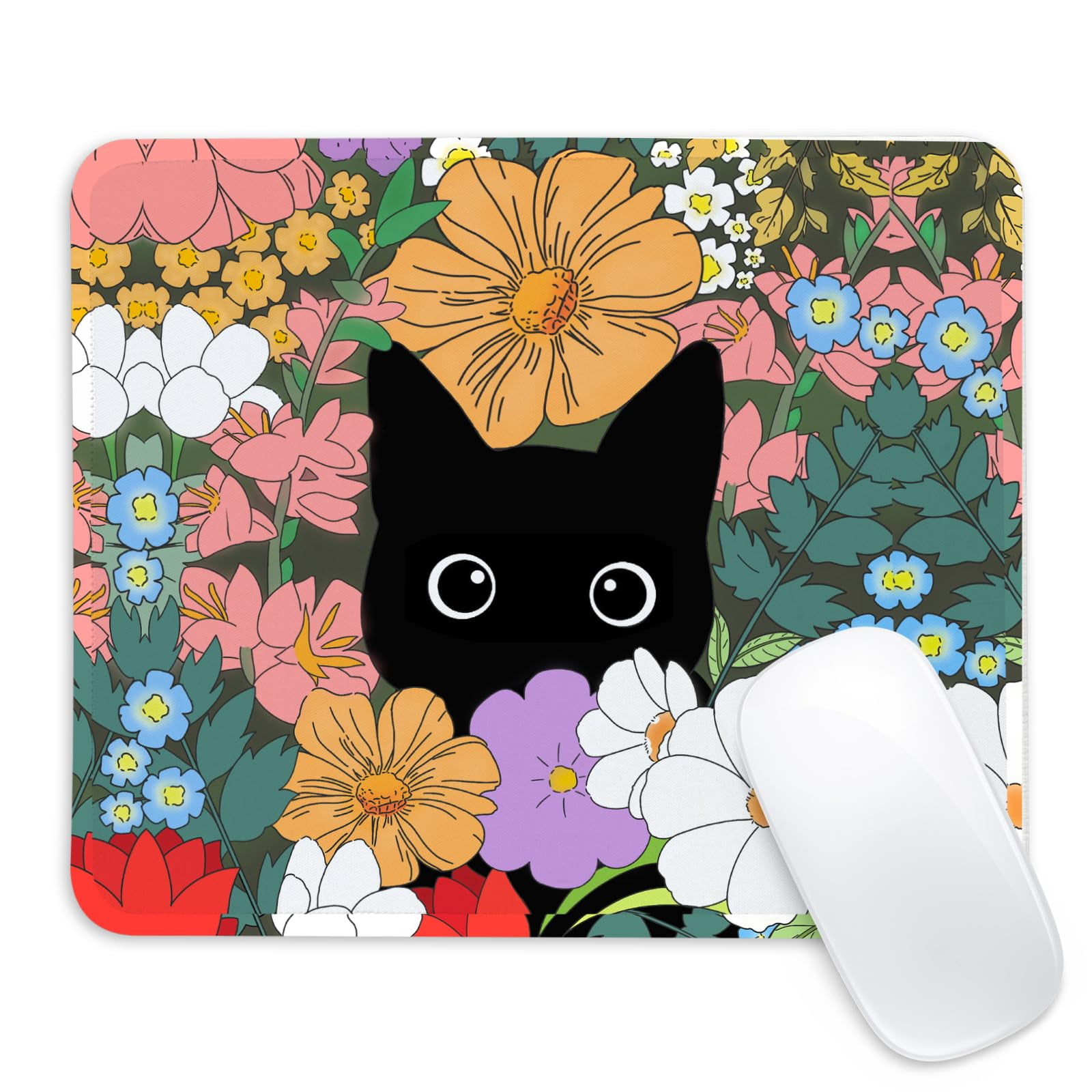 Alfombrilla De Ratón Cdzyng Black Cat Cuadrada Con Base De Goma Antideslizante