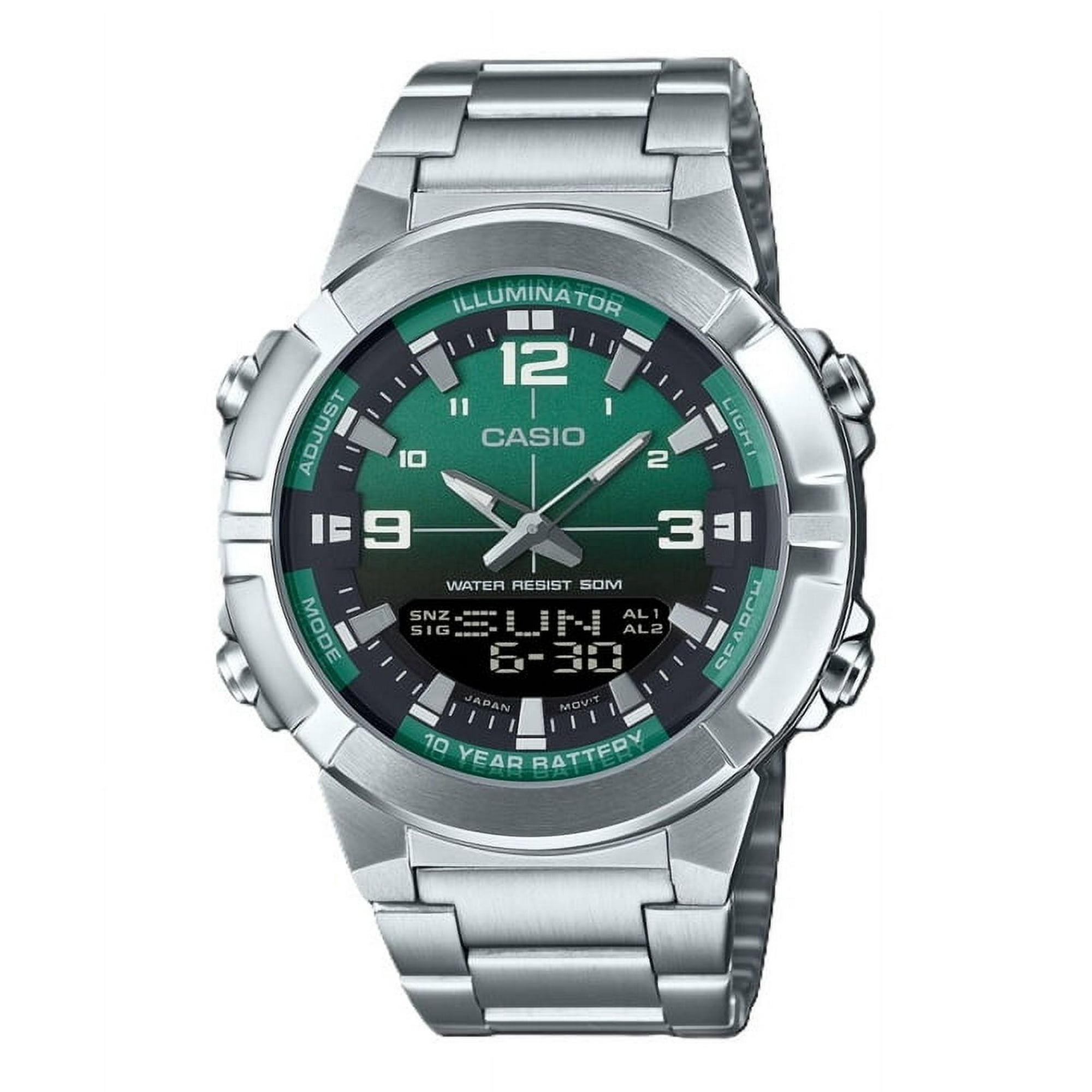 Casio - Reloj Análogo Digital Para Hombre Combinación Acero Inoxidable Dial Verde Quartz Amw-870da-3av