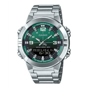 Casio - Reloj Análogo Digital Para Hombre Combinación Acero Inoxidable Dial Verde Quartz Amw-870Da-3Av