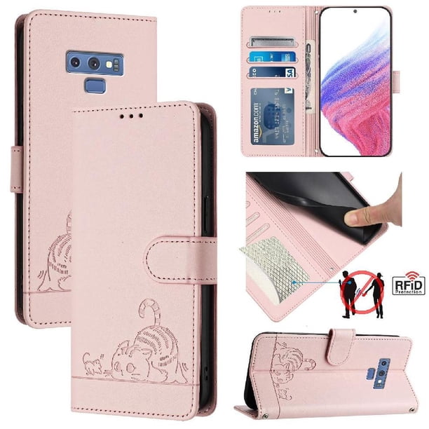 Funda tipo cartera FOXDOCK para Samsung Galaxy Note 9 con soporte, ranuras, RFID, diseño de gato