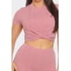 thumbnail image 2 of Conjunto De Top De Manga Corta Y Pantalón Largo Acampanado Con Cuello Redondo Detalle Torcido Y Canalé Jaspeado Color Malva (para Mujer), 2 of 5