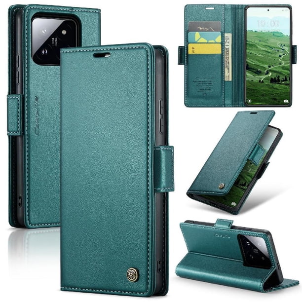 CaseMe tipo cartera Xiaomi 14 Pro con cierre magnético, RFID, tarjetero, soporte, carga inalámbrica