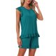 thumbnail image 4 of INSPIRE CHIC Conjunto de pijama de mujer con mangas con volantes, suave y transpirable, conjunto de pantalones cortos de viscosa para estar en casa con cintura elástica 2XL Verde oscuro, 4 of 6