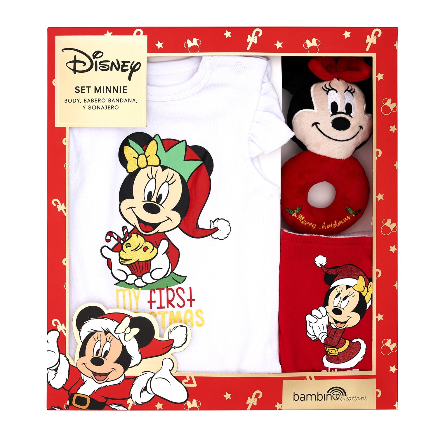 Bambino - Set 3 Piezas Navidad Disney Rojo Niña Minnie 9 - 12 Meses