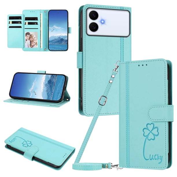Funda Cartera Trébol para Samsung Galaxy S26 Edge con Ranuras Tarjetas y Carga Inalámbrica Verde menta