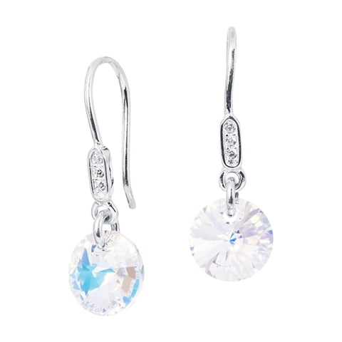 Joyas Montero - Aros Punto De Luz Plata Italiana 925 Y Cristal Aurora Boreal