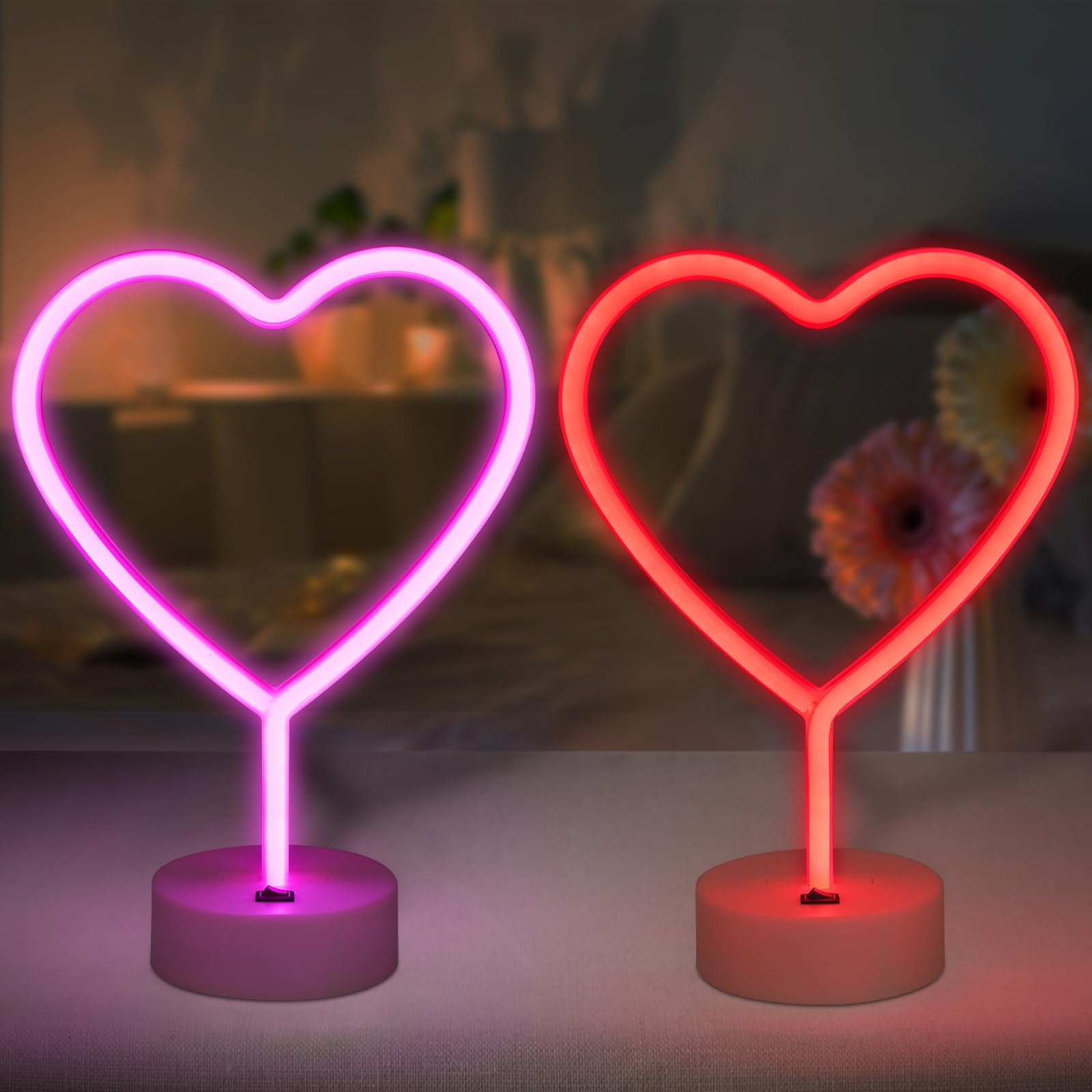Brightdeck - Lámpara De Neón En Forma De Corazón Rosa Led Usb Y Pilas