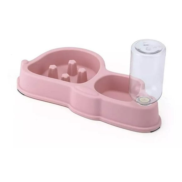 Dispensador De Agua + Plato Antiansiedad (ahogo) Todo En Uno Rosado