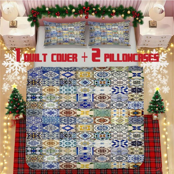 Mosaic Tile Collage Soft Printed Bedding Set Polyester Fabric Decorative & Warm