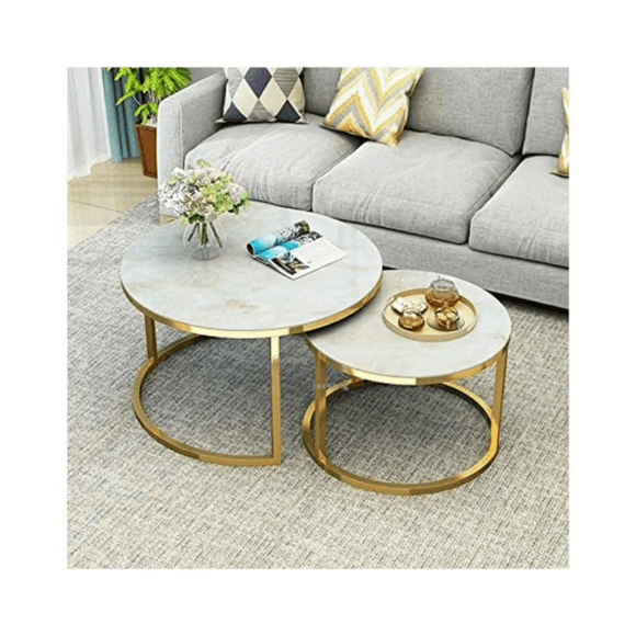 Mesa De Centro Doble Mesa Auxiliar Redonda Moderna Sala BLANCA