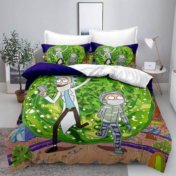 Cute Ric-k Bedding Sets Duvet Cover and Morty 3D Printed Lightweight 3 Piece Bed Set 1 Duvet Cover and 2 Pillowcase for Boys Girls Queen