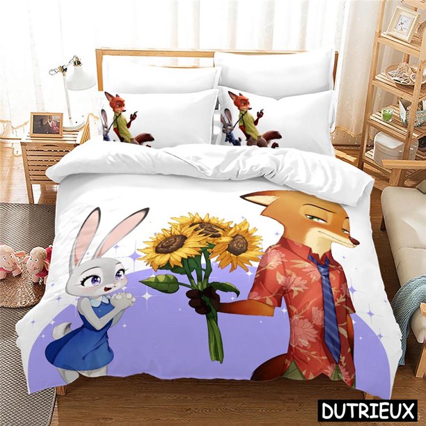 v721 Bed Sheets Zootopia Zootropolis Cartoon Duvet Cover Set Queen King Size Bedding Set Quilt Cover With Pillowcase Set Home Textile 3-Piece Bedding Set (1 Duvet Cover + 2 Pillow Shams) Bed Sheets j