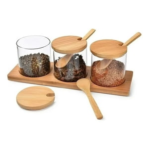 Set 3 Canister Bamboo Con Bandeja Glasso
