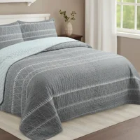 Casadeliacl - Cubrecama Quilt Sherpa 2Pl - Varios Modelos W.M G Gris Y Blanco. Líneas Y Figuras Triangulares