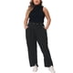 thumbnail image 2 of Pantalones Palazzo de Talla Grande para Mujer de Agnes Orinda, Cintura Alta Elástica, Pierna Ancha con Bolsillo 1X Negro, 2 of 6