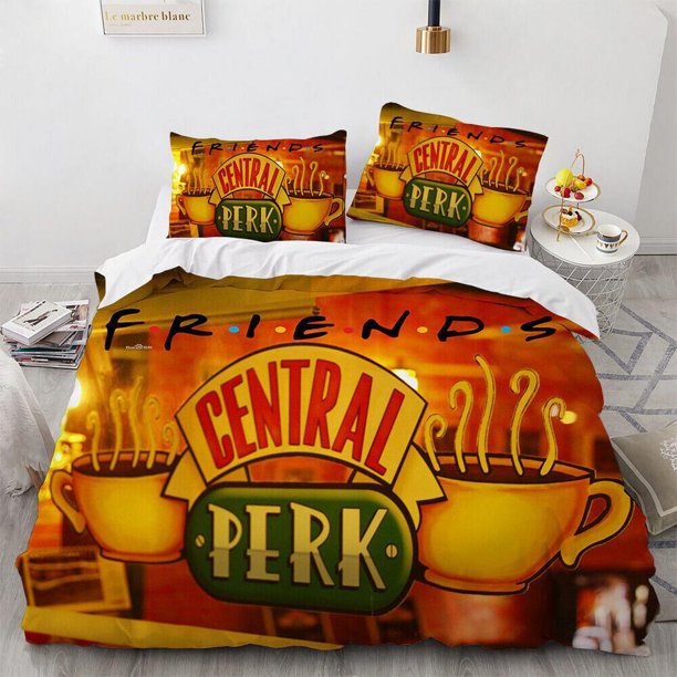 TV Show Central Perk Friends Logo White Quilt Duvet Cover Set Kids3-Piece Bedding Set (1 Duvet Cover + 2 Pillow Shams)