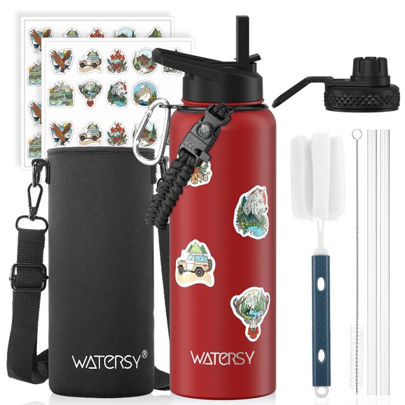 Botella de agua Watersy 1200 ml aislada con sorbete – roja