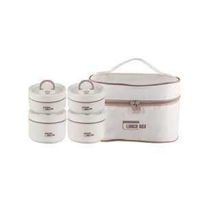 Magideal - Juego De Fiambreras Aisladas De 4 Piezas, Caja Bento, Apilable, Redonda, Para Almacenamiento De Alimentos Fríos O Calientes Con Bolsa, Contenedor De A Beige