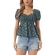 thumbnail image 1 of INSPIRE CHIC Blusa Floral para Mujer de Regreso a Clases Cuello Corazón Manga Corta Abullonada Top Peplum Fruncido Verde Oscuro M, 1 of 6