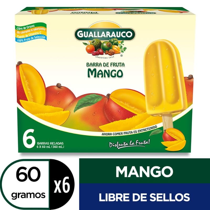 Helado Barra De Fruta Mango Caja 6 Un 60 ml c/u Guallarauco