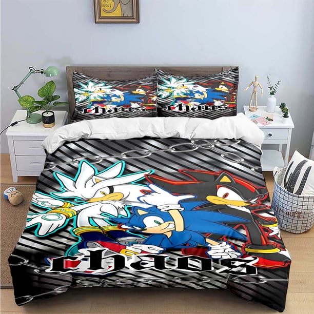 v2125 Bed Sheets Exquisite Cartoon S-Sonic Wallpaper Anime Digital Printing Bedding Set Duvet Cover Comforter Bed Youth Kids Girl Boys Gift 3-Piece Bedding Set (1 Duvet Cover + 2 Pillow Shams) Bed S