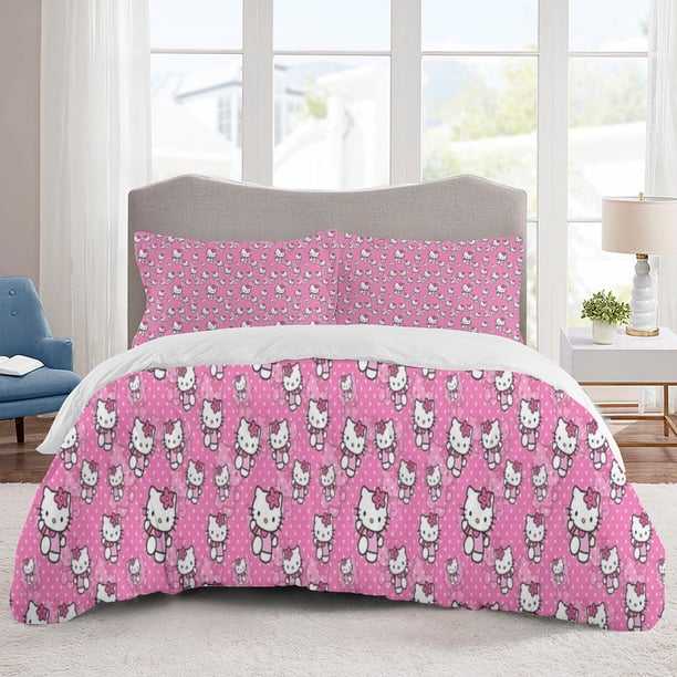 Hello kitty Bedding Sets Cartoon Duvet Cover Lightweight 3 Piece Bet Sets for Kids Boys Girls