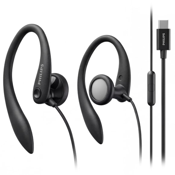 Auriculares deportivos Philips con cable USB-C y ganchos para la oreja, drivers de 15 mm