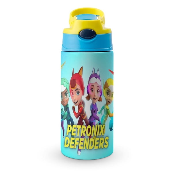Defensores de Petronix Botella de Agua con Tapa Pop Top de Un Toque, Acero Inoxidable, a Prueba de Fugas, para Deportes, Botella Infantil azul 12 oz