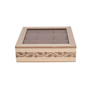 Oem - Caja De Té Mediana De Madera 9 Espacios Ramas Flores Be