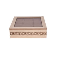 Oem - Caja De Té Mediana De Madera 9 Espacios Ramas Flores Be