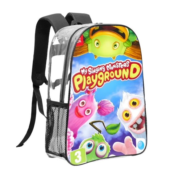My Singing MonstersMochila transparente temática, resistente y duradera, bolsa see-through para trabajo, deporte, universidad y viaje, 31 × 43 cm